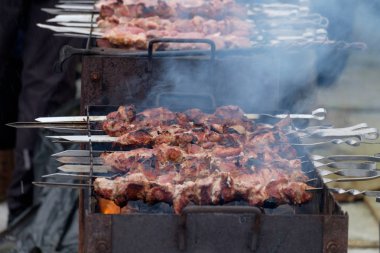 Kış aylarında kömürlerin üzerine Kebap pişirme