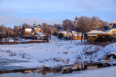 The ancient Russian city Zaraysk in winter evening clipart