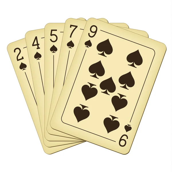 Flush of spades - ilustração vetorial de cartas de baralho vintage — Vetor de Stock