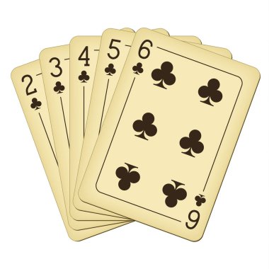 Straight Flush kulüpleri 2-altı - vintage iskambil vektör çizim