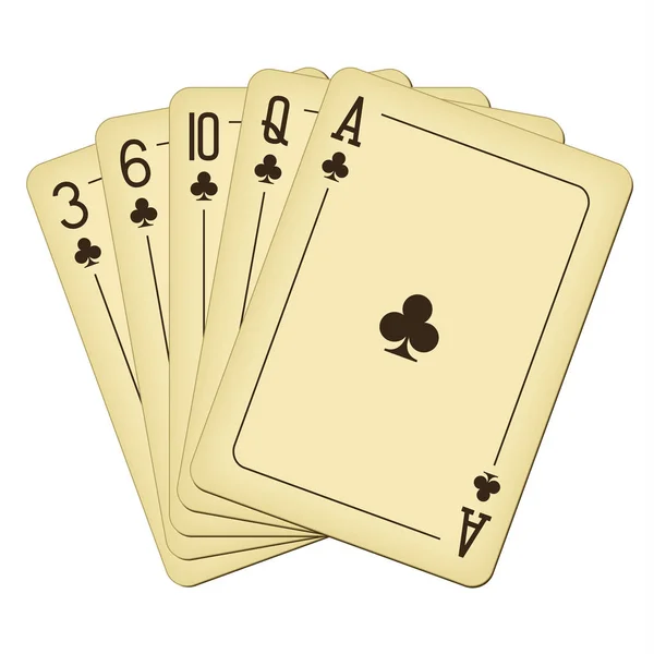 Flush of clubs - ilustración vectorial de cartas de juego vintage — Vector de stock