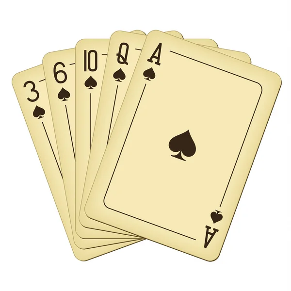 Flush of spades - ilustración vectorial de cartas de juego vintage — Vector de stock