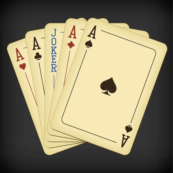Πέντε από ένα είδος - άσους και τζόκερ - vintage αναπαραγωγή εικονογράφηση διάνυσμα κάρτες — Διανυσματικό Αρχείο