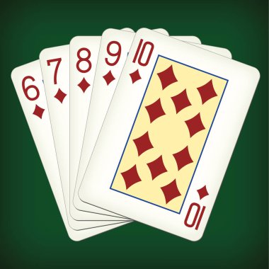 Straight Flush elmas altı on - iskambil vektör çizim için gelen