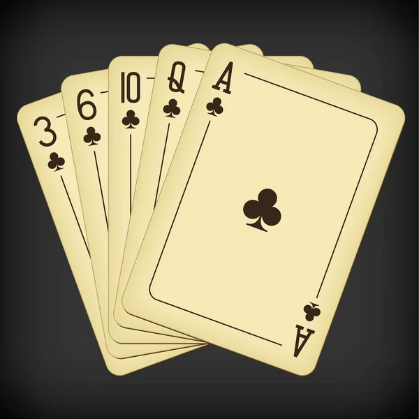 Flush of clubs - ilustração vetorial de cartas de baralho vintage — Vetor de Stock