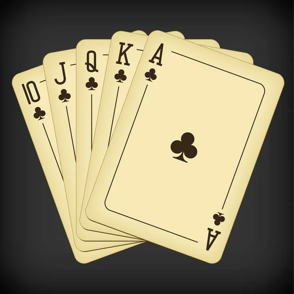 Royal Flush of clubs - ilustración vectorial de cartas de juego vintage — Vector de stock