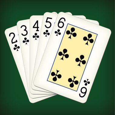 Straight Flush kulüpleri 2-altı - iskambil vektör çizim