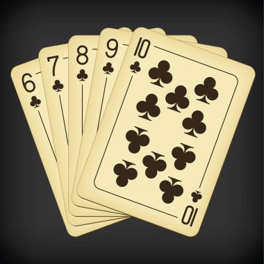 On - vintage iskambil vektör çizim için altı'dan kulüpler Straight Flush