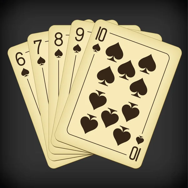 Straight Flush schoppen van zes tot tien - vintage speelkaarten vectorillustratie — Stockvector