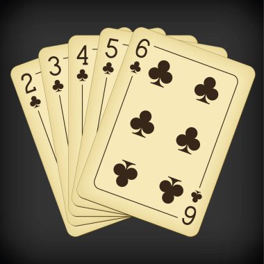 Straight Flush kulüpleri 2-altı - vintage iskambil vektör çizim
