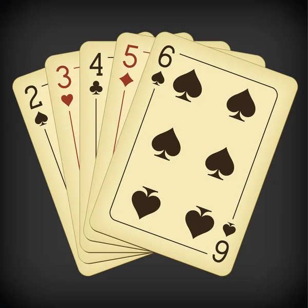 Diretamente de Dois a Seis - ilustração vetorial de cartas de baralho vintage — Vetor de Stock