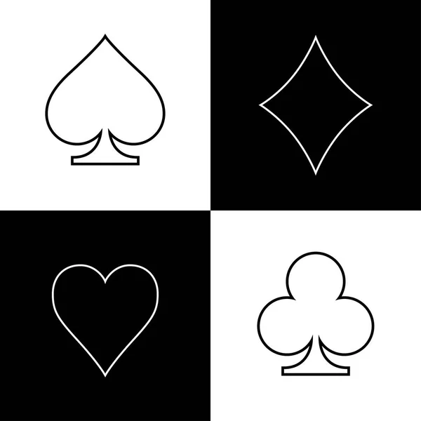 Black and white playing cards suits icon set — Stock Vector