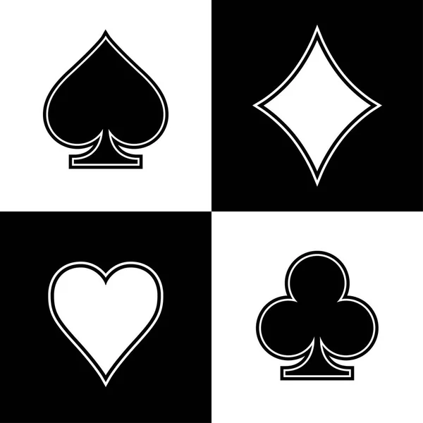Black and white playing cards suits icon set — Stock Vector