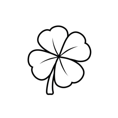 Dört yapraklı yonca siyah beyaz vektör çizim