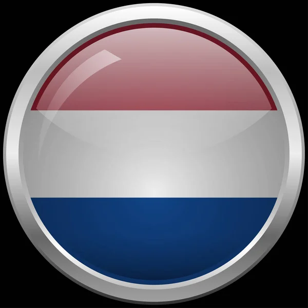 Bandera holandesa botón de vidrio vector ilustración — Archivo Imágenes Vectoriales