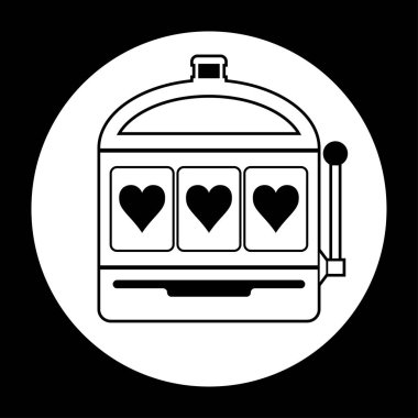 Kalp slot makinesidir simge siyah beyaz vektör çizim