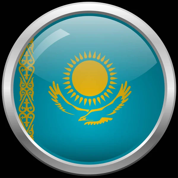カザフ語フラグ ガラス ボタン ベクトル図 — ストックベクタ