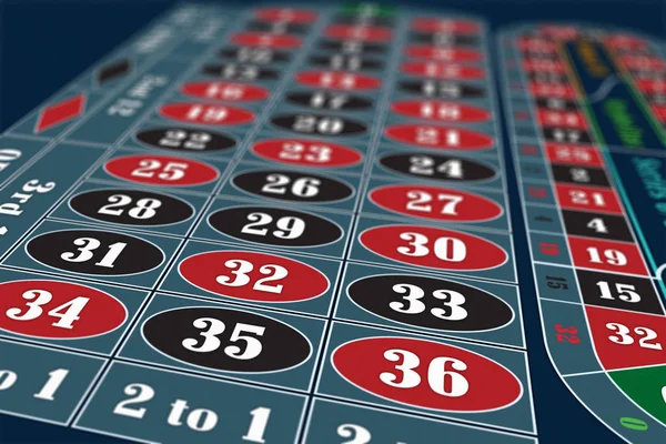 European Roulette Table perspective raster illustration, shallow DoF — Stock Photo, Image