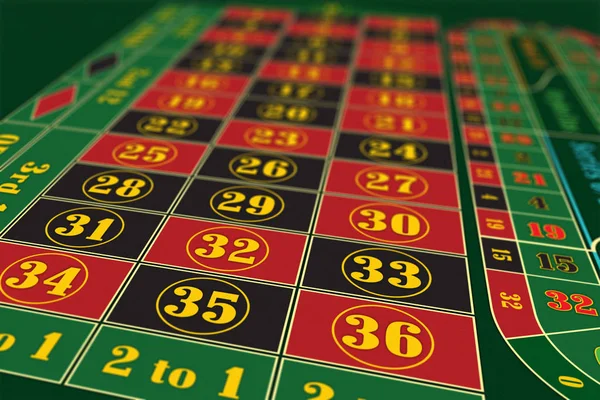 European Roulette Table perspective raster illustration, shallow DoF — Stock Photo, Image