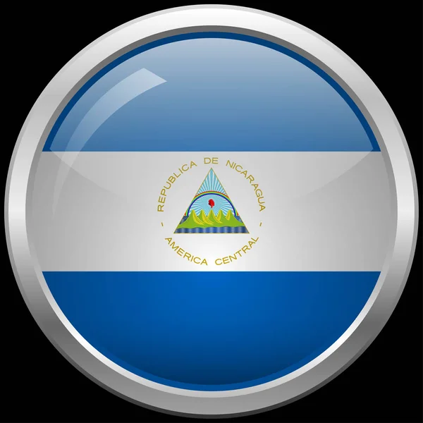 Bandera de Nicaragua botón de vidrio vector ilustración — Vector de stock