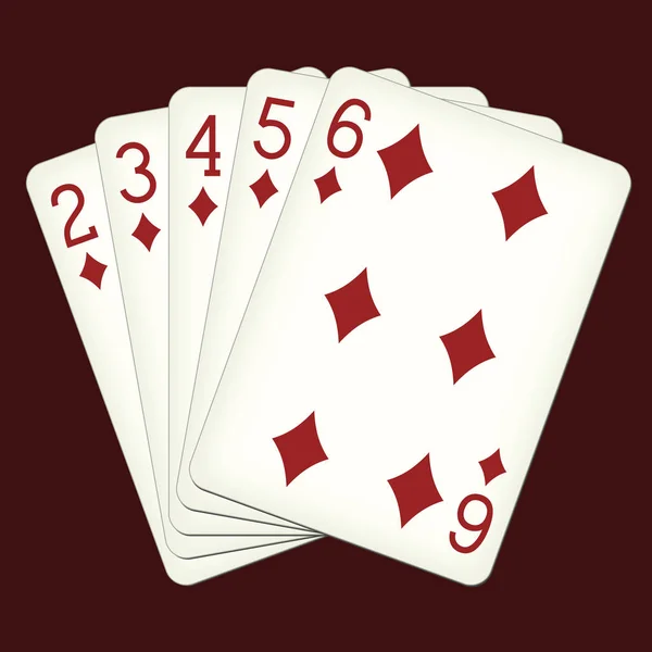 Straight Flush von zwei bis sechs Diamanten - Spielkarten-Vektorillustration — Stockvektor