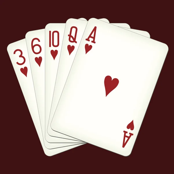 Flush of hearts - ilustração vetorial de cartas de baralho — Vetor de Stock