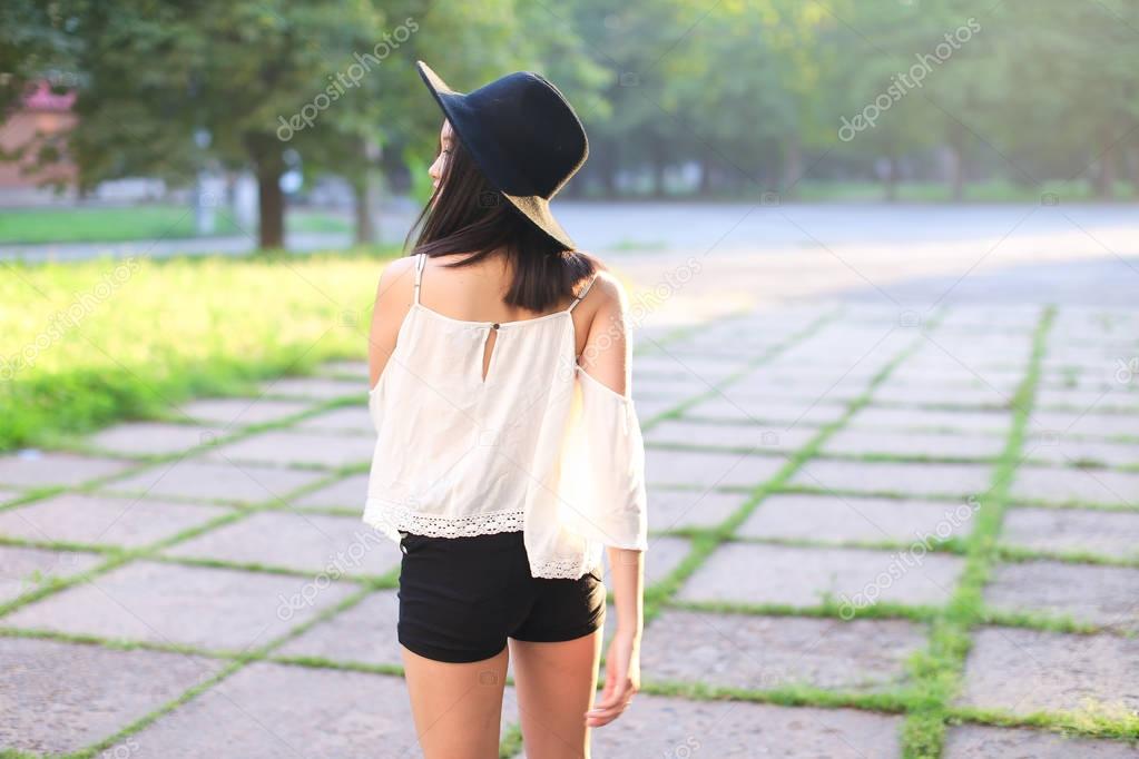 wonderful female hat asian sunset cheerful emotions laughter
