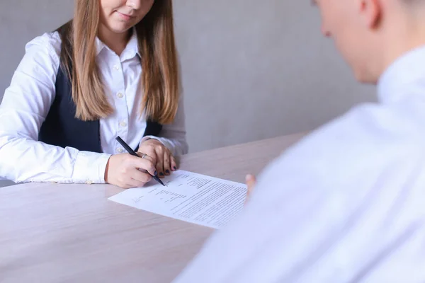 Man And Woman in Office And Discussing Business Meeting. Girl Si