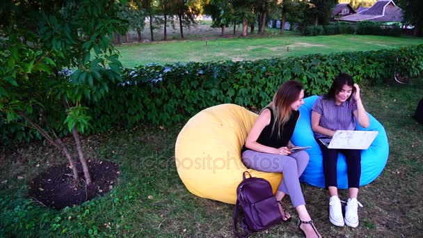 Programmeurs féminins Les pigistes utilisent leur ordinateur pour faire leur travail et écrire le programme assis au bureau à leur bureau . — Video