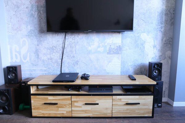 Minimalist atmosphere in living room or lounge in apartment with