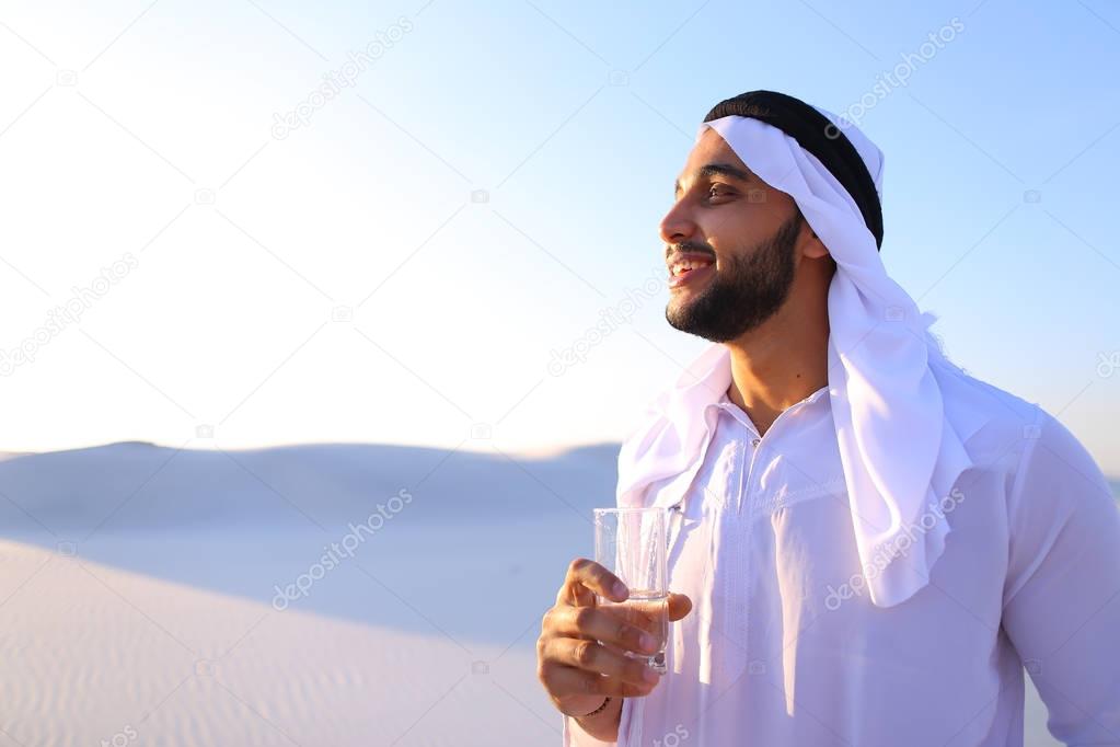 Breath of freshness of male Muslim in middle of dry climate of s