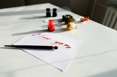 Güzel kaligrafi kart kırmızı yazıt ile üzerine beyaz seni seviyorum