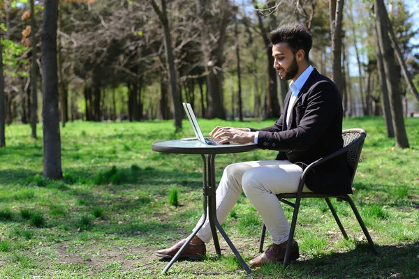 Journalist finished work in park