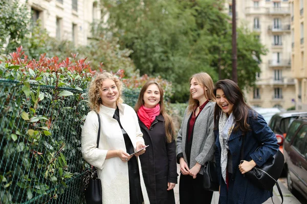 International students learning English and walking outside in