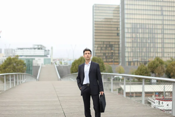 Lawyer man in business clothes waiting for client using smart