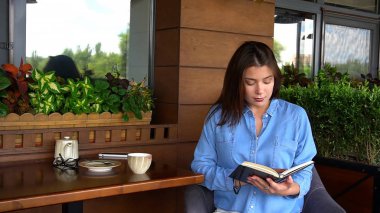 Güzel kız Cafe'de günlük okuma