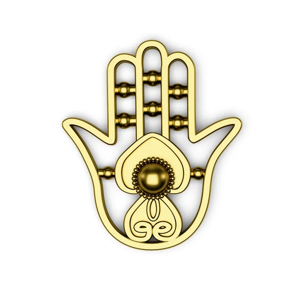 Goldene hamsa fatima Hand Symbol 3D Illustration rendern isoliert auf weiß — Stockfoto