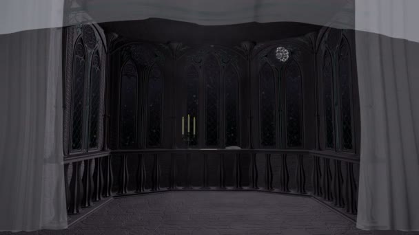 Varanda gótica no castelo antigo 3d renderizar fundo animado — Vídeo de Stock
