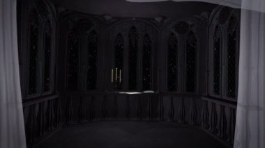 Eski kale 3d animasyon render arka planda Gotik balkon