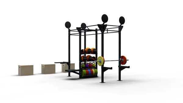 Metall sport rack och utrustning 3d render — Stockfoto