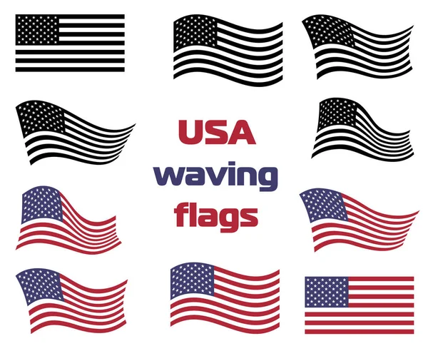 เวกเตอร์ชุดธงชาติสหรัฐอเมริกา สีดําและสีขาว — ภาพเวกเตอร์สต็อก