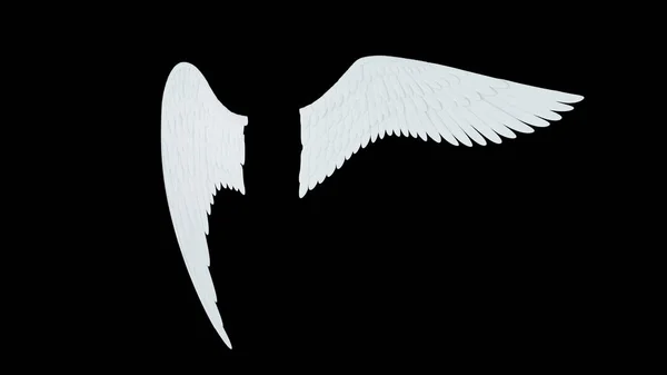 하얀 천사 날개 검은 배경 3d 렌더링에 고립 — 스톡 사진
