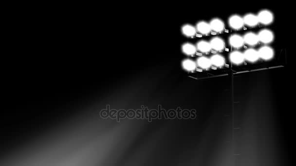 Stadion povodňových světla obrací na černém pozadí 3d vykreslení obrázku — Stock video