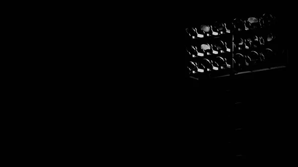 Στάδιο πλημμύρας φώτα απενεργοποιημένο σε μαύρο φόντο 3d καθιστούν εικονογράφηση — Φωτογραφία Αρχείου