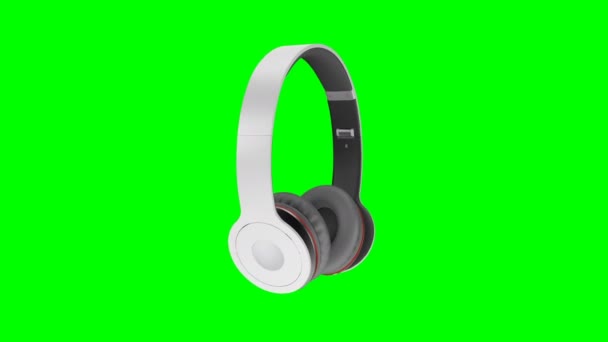 Gray wireless headphones isolated on green screen background 3d illustration render — Stock Video