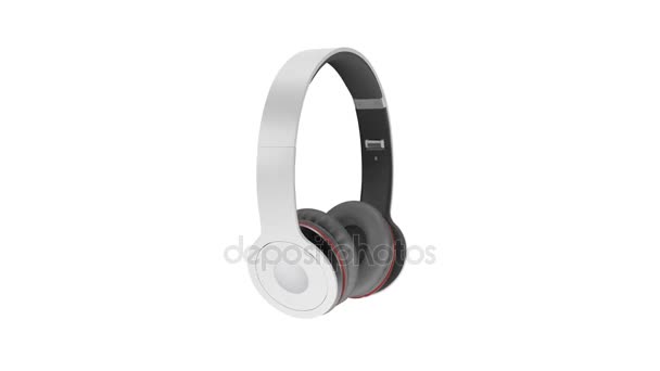 Gray wireless headphones isolated on white background 3d illustration render — Stock Video