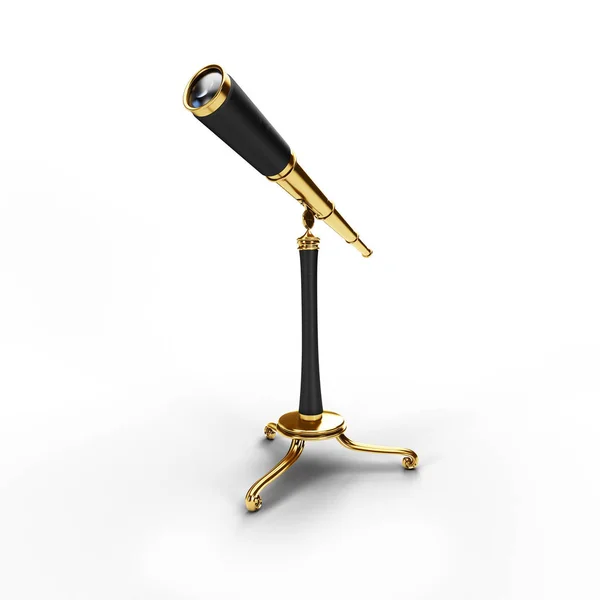 Beyaz bir arka planda gölgeler 3d çizim render ile izole eski moda teleskop