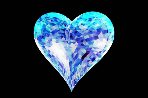 Safir hjärtat isolerad på en svart bakgrund 3d illustration render — Stockfoto