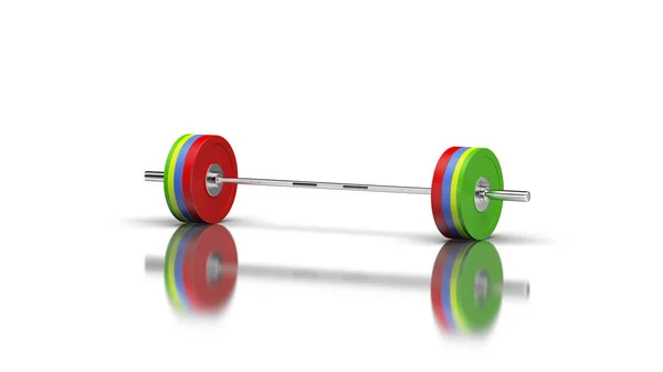 Barbell com 4 discos em ambos os lados ângulo 1 vista 3d render — Fotografia de Stock