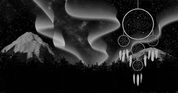 Dreamcatcher bir gece gökyüzü arka plan 3d çizim üzerinde render